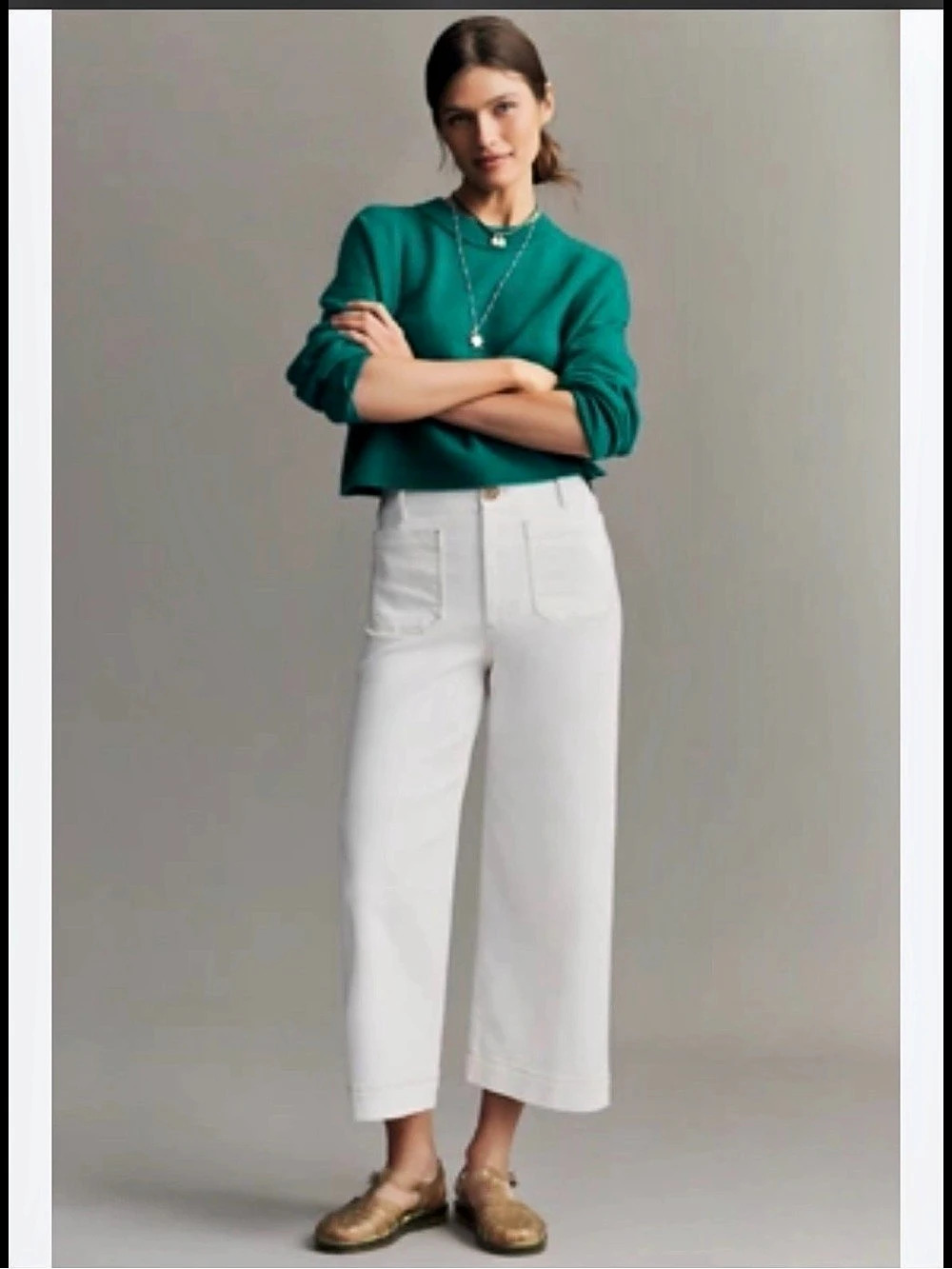 Maeve by Anthropologie The Colette Wide-Leg Crop Stretch Pants White Size 26P